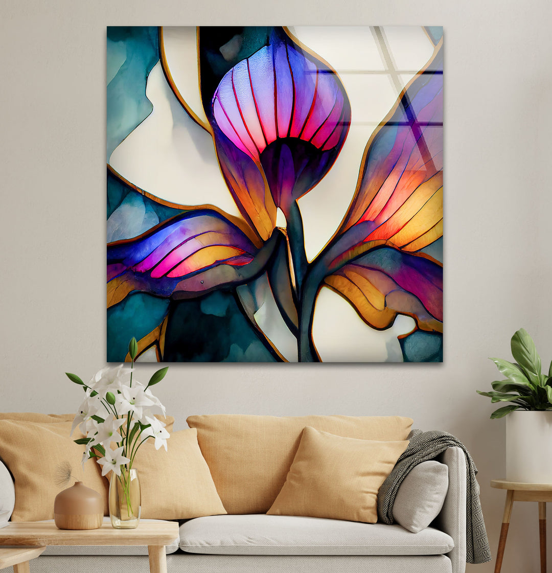 Stained Vivid Flower Glass Wall Art Glass Printing Wall Art, Print photos on glass