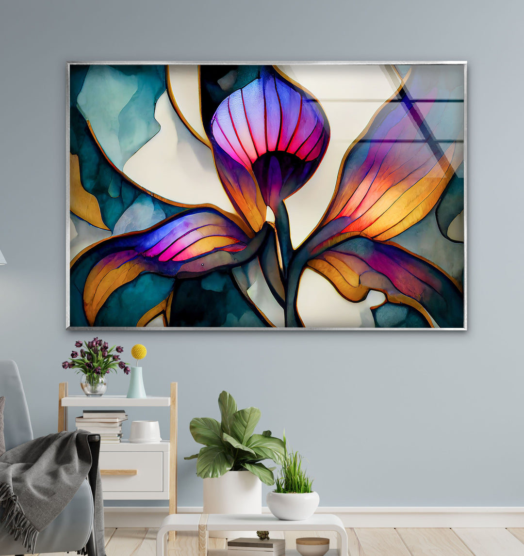 Stained Vivid Flower Glass Wall Art photo print on glass, prints on glass wall art