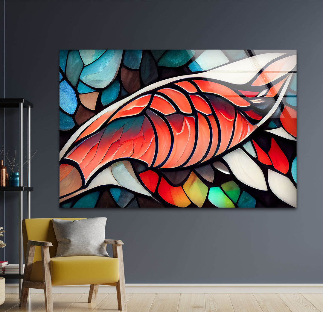 Koi Fish Stained Glass Wall Art print on glass, glass printed photos