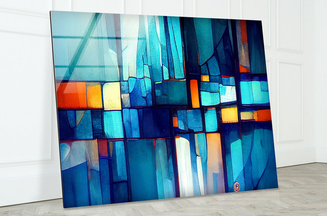 Blue Vibrant Stained Glass Wall Art custom glass photo prints, large glass prints