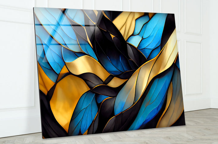 Blue Stained Waves Glass Wall Art , glass wall decor, Tempered Glass Wall Art