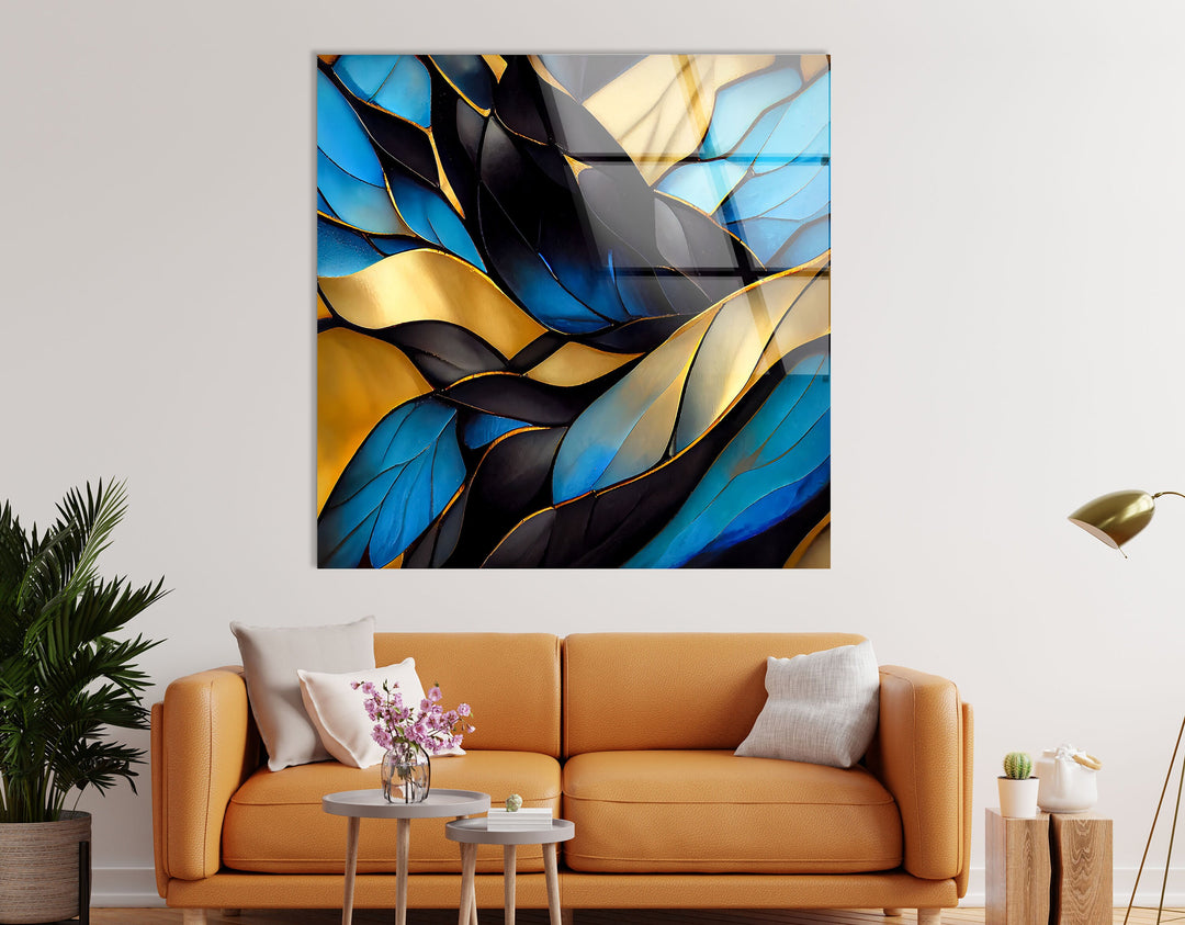 Blue Stained Waves Glass Wall Art , stained glass wall decor