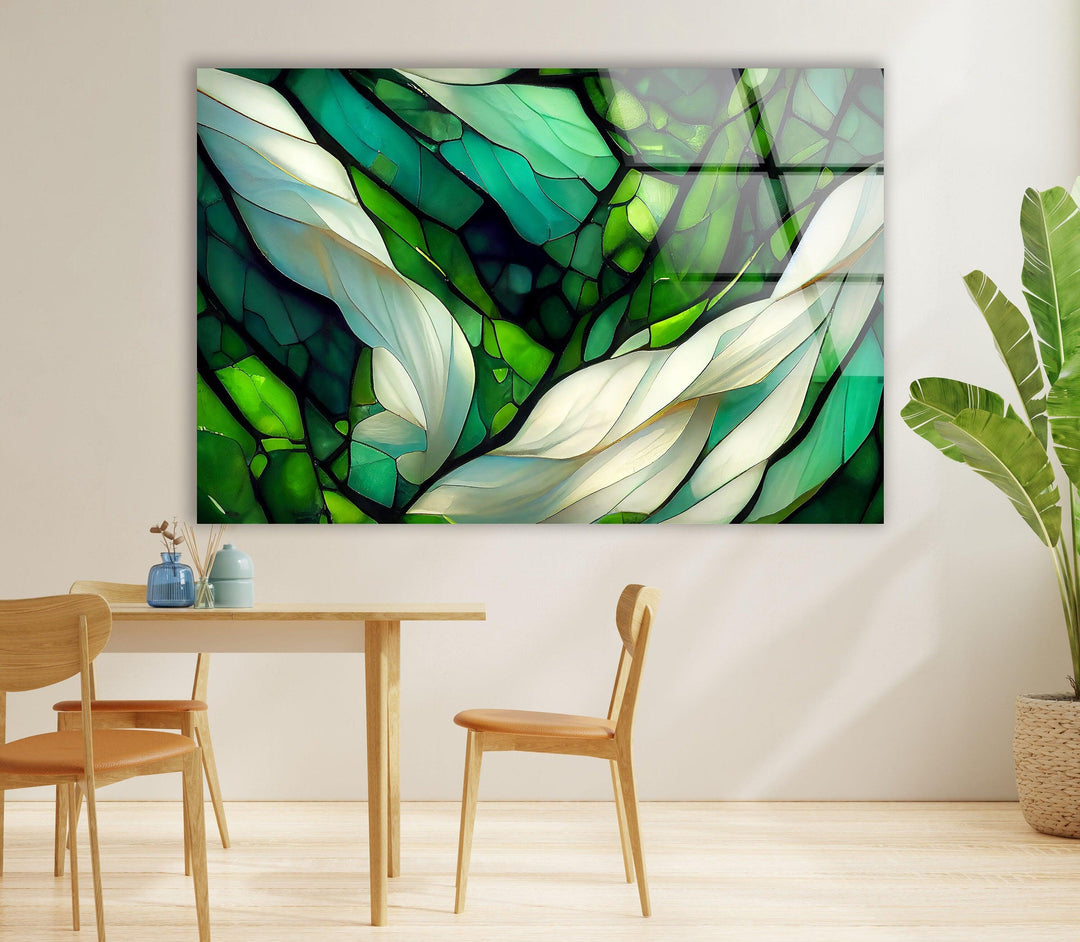 Stained Green & White Glass Wall Art large glass photo prints, glass wall photos