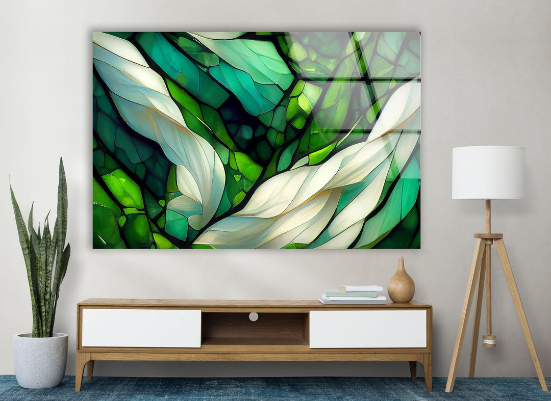 Stained Green & White Glass Wall Art glass image printing, glass prints from photos