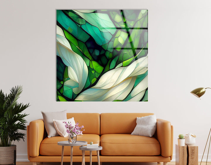 Stained Green & White Glass Wall Art print on glass, glass printed photos