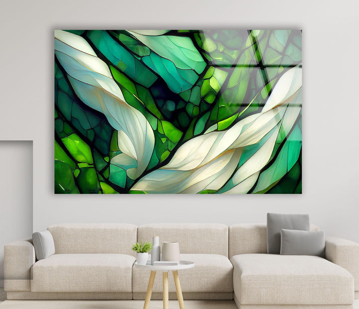 Stained Green & White Glass Wall Art glass photo prints, glass picture prints