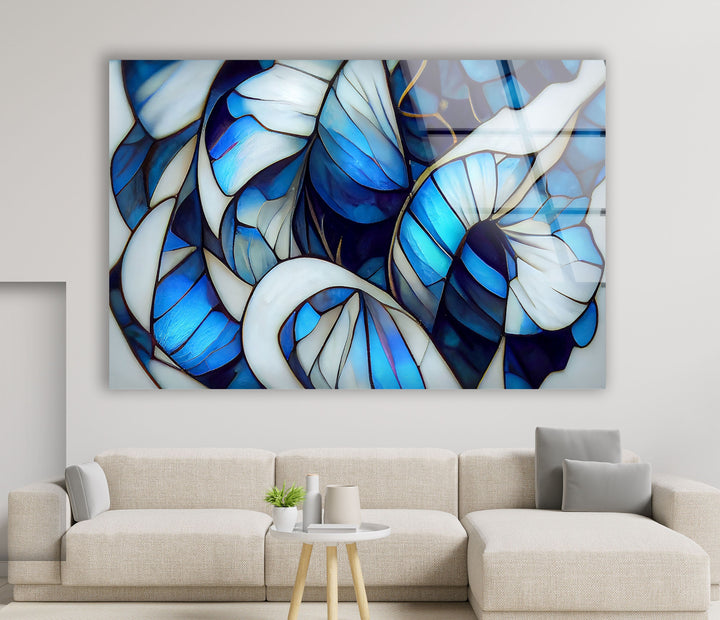 Stained White & Blue Glass Wall Art glass photo prints, glass picture prints