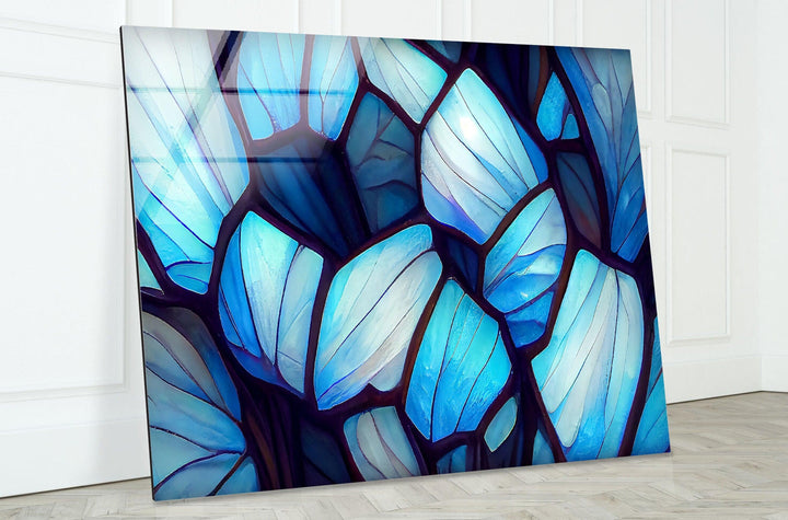 Stained Blue & White Glass Wall Art print on glass, glass printed photos