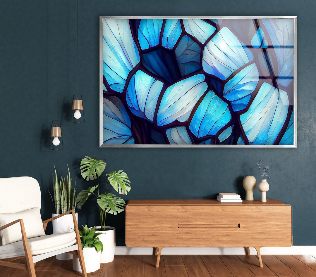 Stained Blue & White Glass Wall Art glass wall decor, glass wall art decor