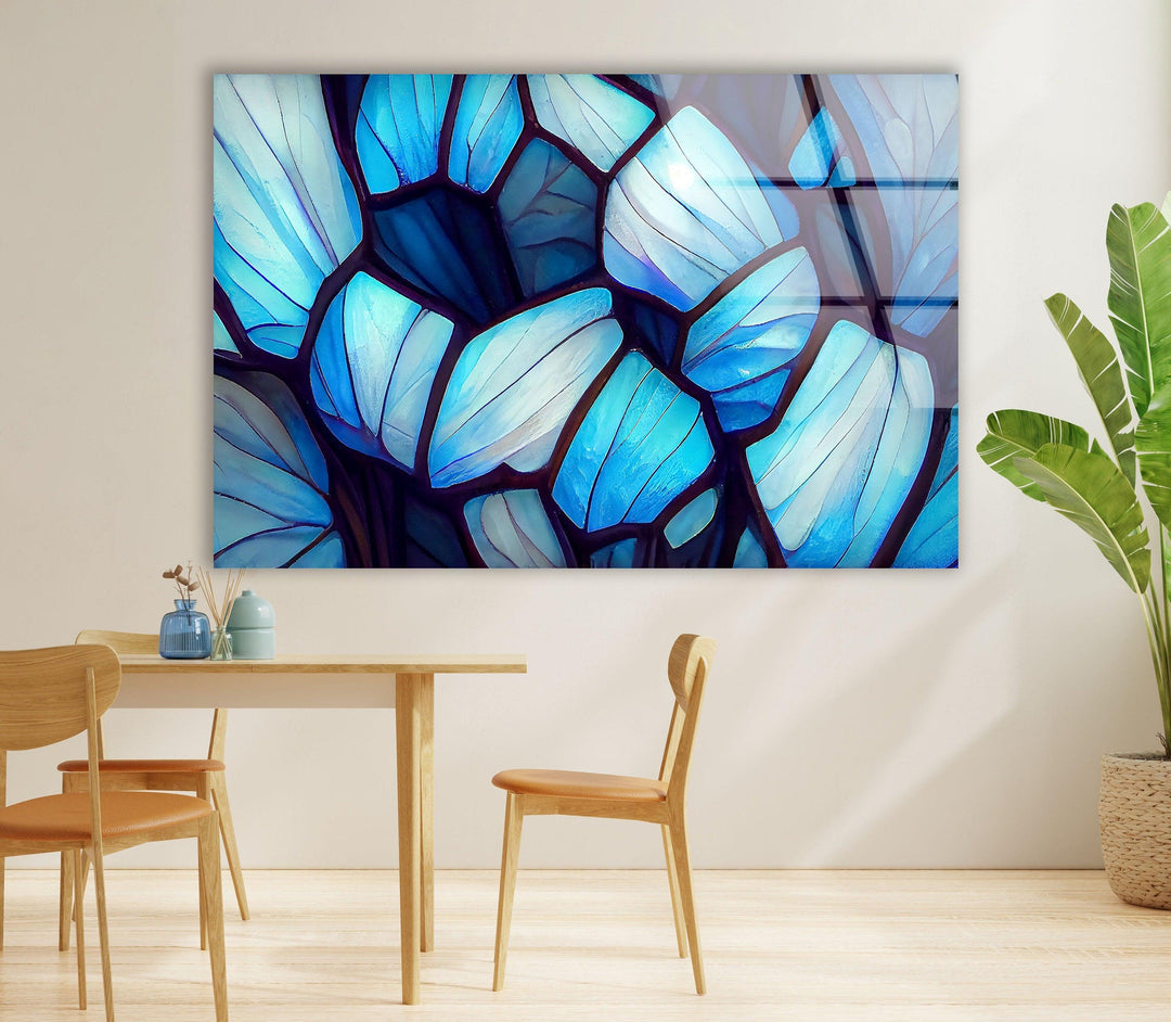 Stained Blue & White Glass Wall Art Glass Printing Wall Art, Print photos on glass