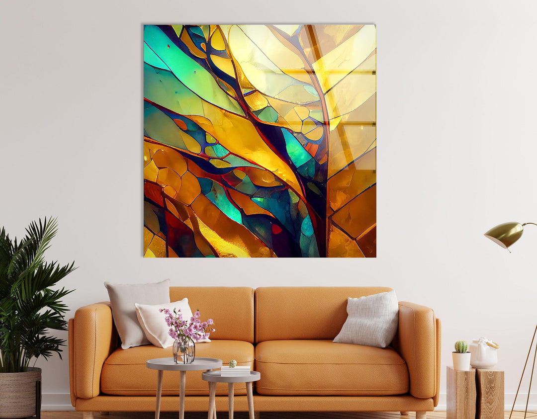 Stained Gold & Yellow Glass Wall Art print on glass, glass printed photos