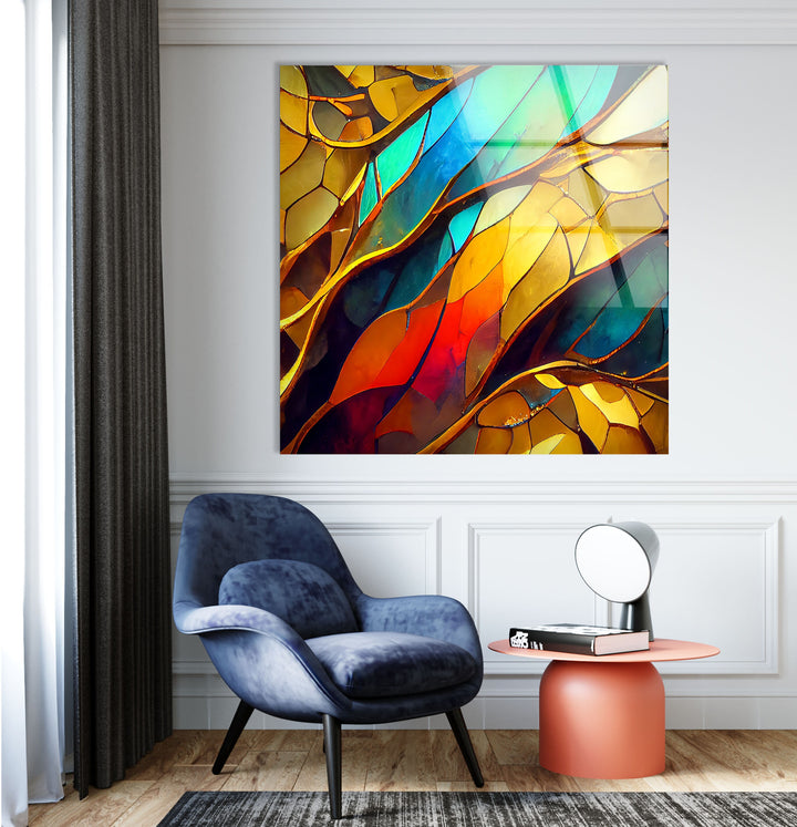 Gold Stained Glass Wall Art print picture on glass, Tempered Glass Wall Art