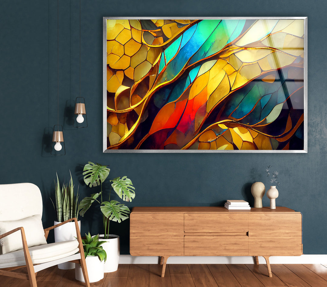 Gold Stained Glass Wall Art print on glass, glass printed photos