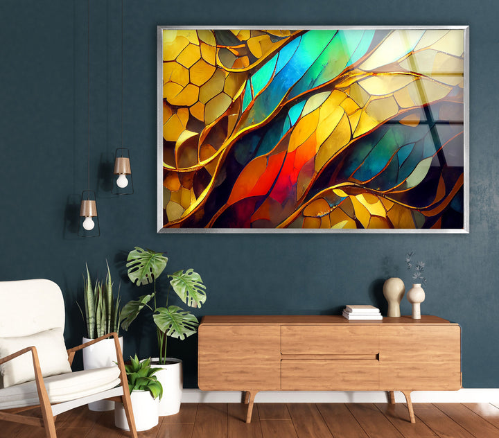 Gold Stained Glass Wall Art print on glass, glass printed photos