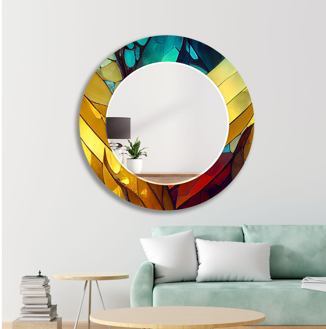 Stained Gold Leaves Wall Mirror  Mosaic Wall Mirror
