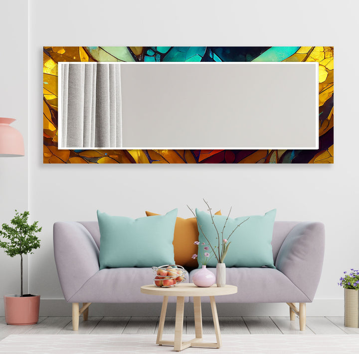 Stained Gold Leaves Wall Mirror  Abstract Wall Mirror
