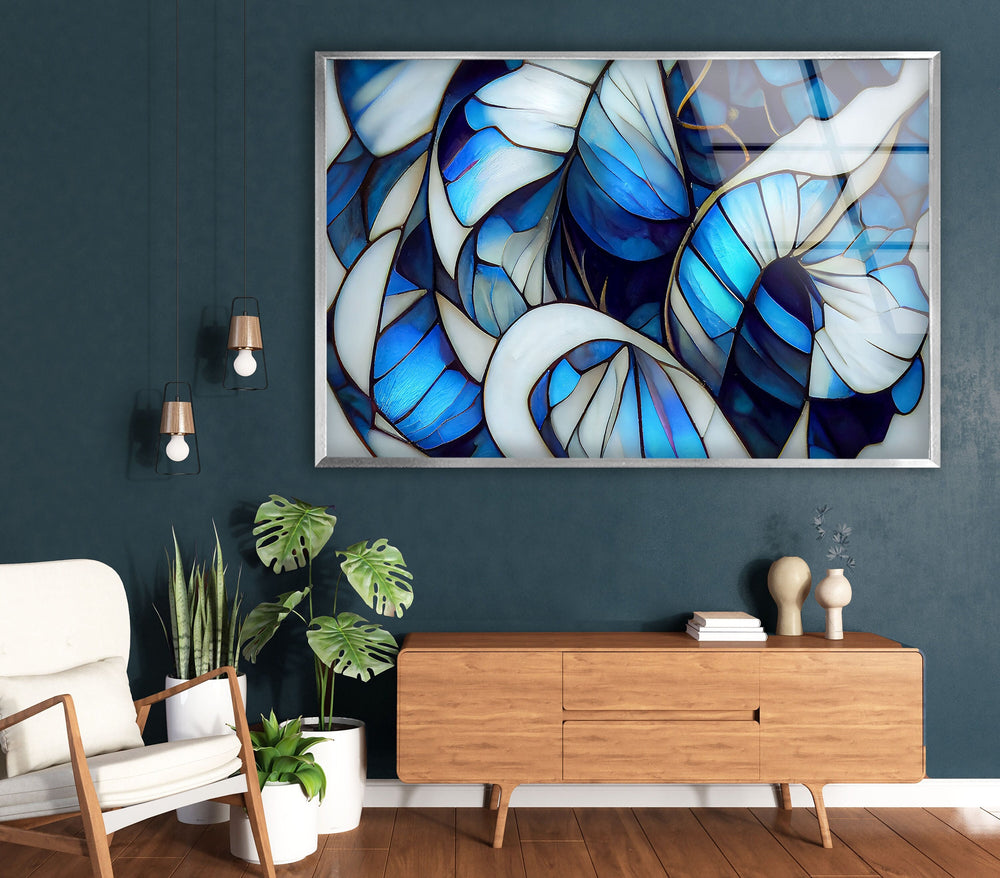 Stained White & Blue Glass Wall Art stained glass wall art, stained glass wall decor