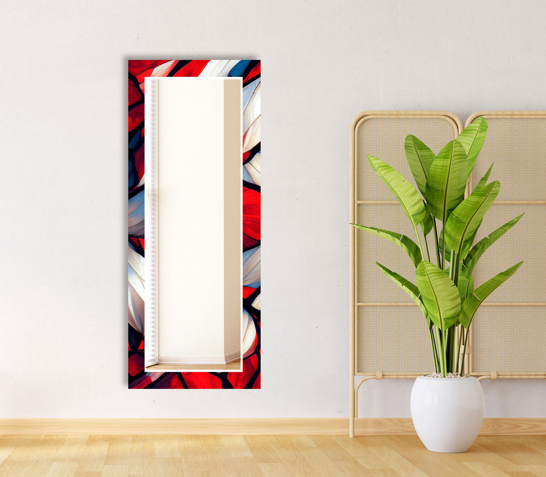 Stained Red & White Wall Mirror floor mirror
