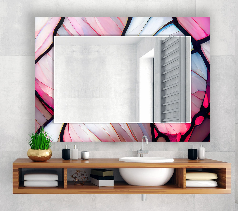 Stained Pink White Wall Mirror Modern Mirror
