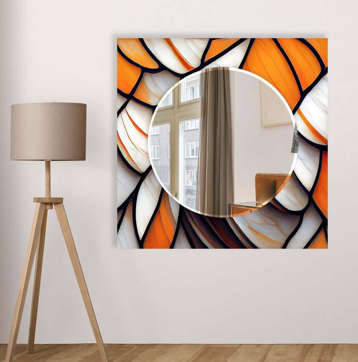 Silver & Orange Abstract Wall Mirror Entryway Wall Mirror
