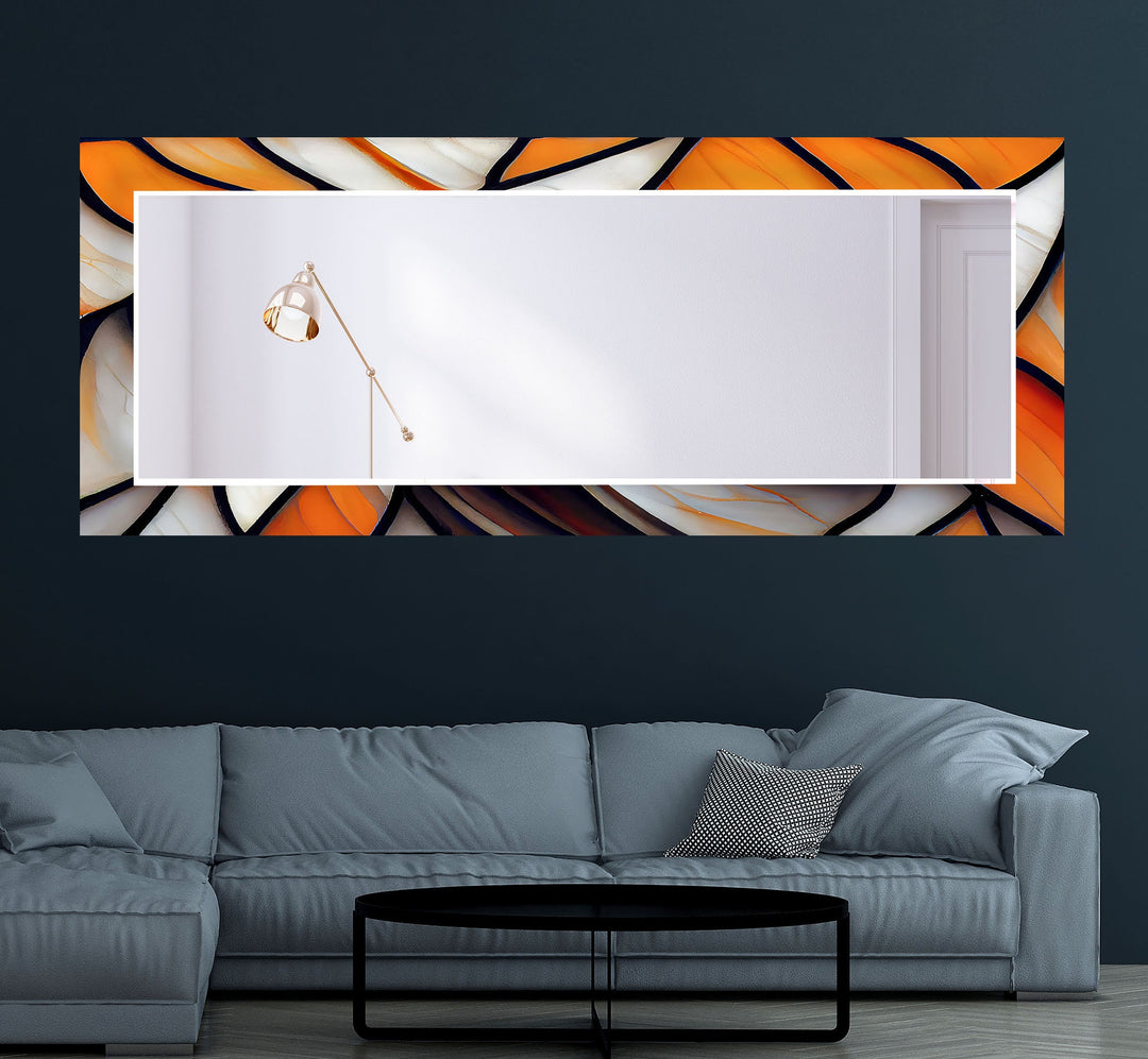 Silver & Orange Abstract Wall Mirror Square Wall Mirror
