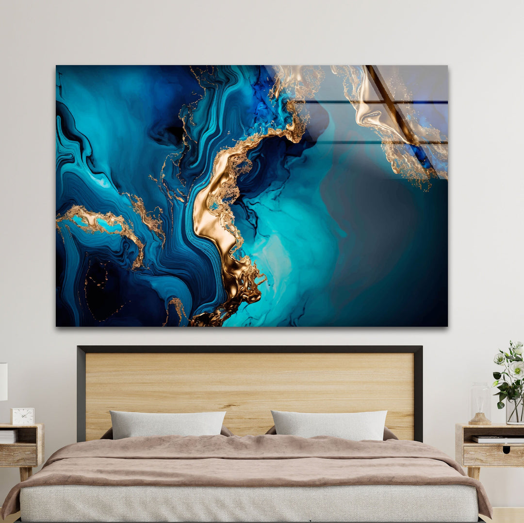 Abstract Turquoise Marble Glass Wall Art