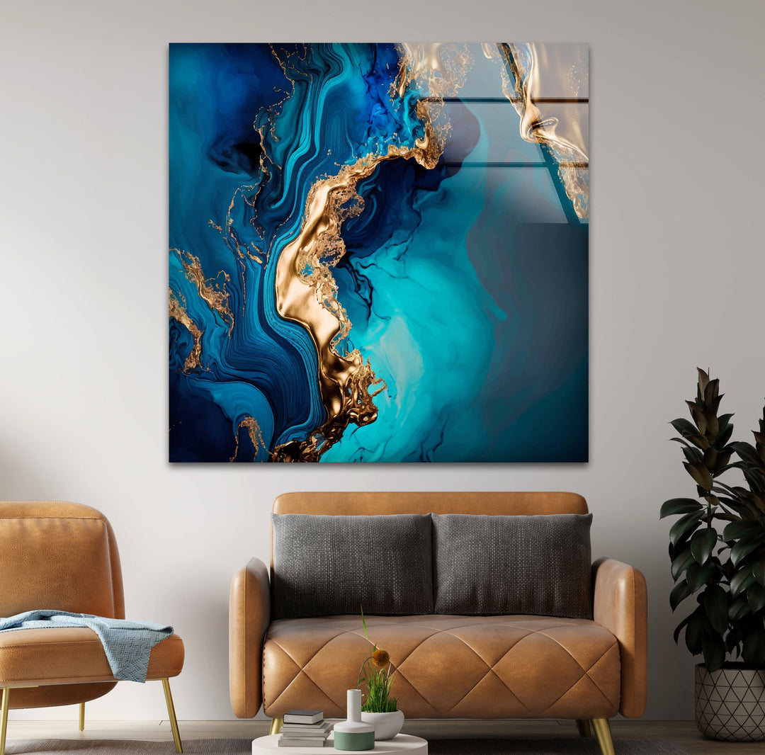 Abstract Turquoise Marble Glass Wall Art