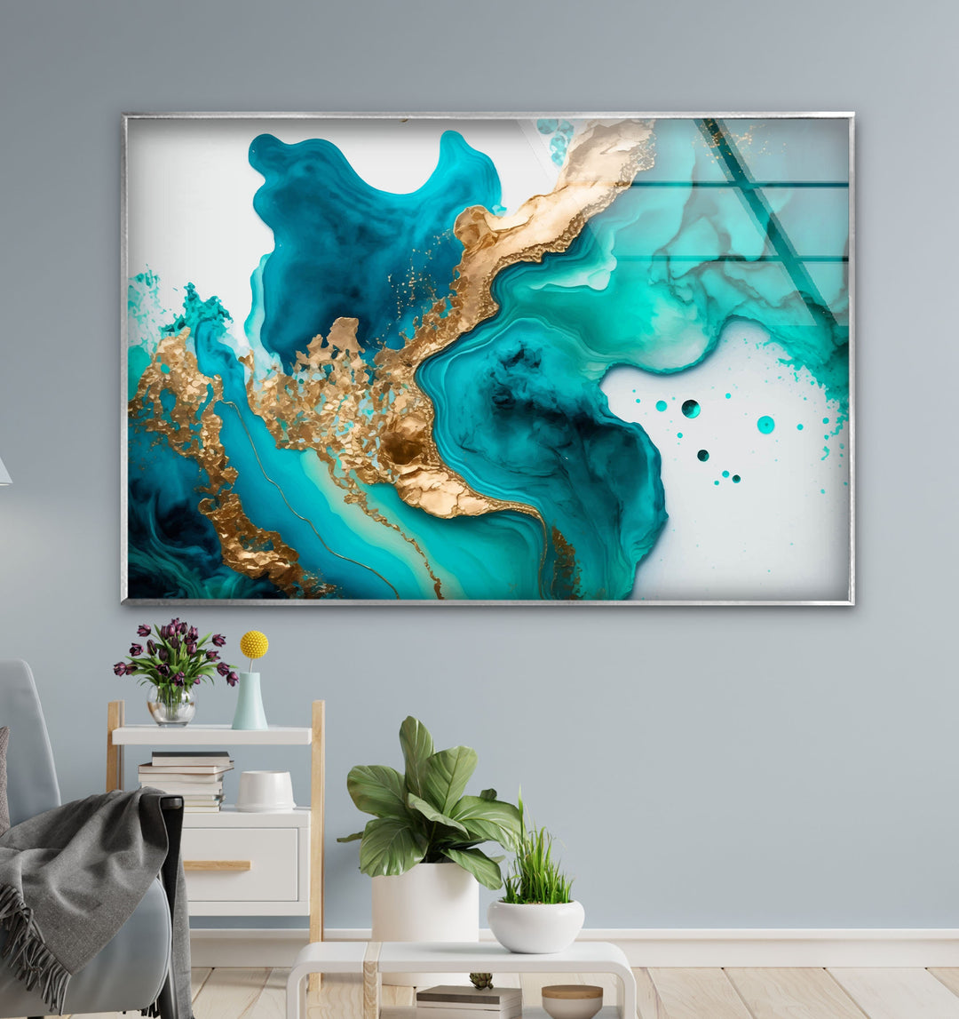 Mint Green Alcohol ink Glass Wall Art