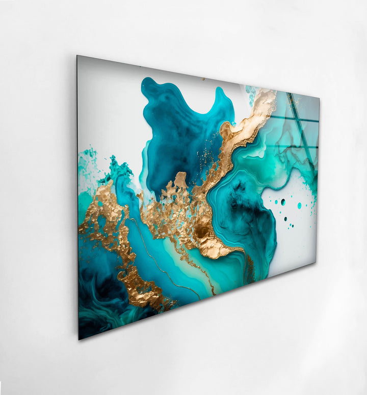 Mint Green Alcohol ink Tempered Glass Wall Art