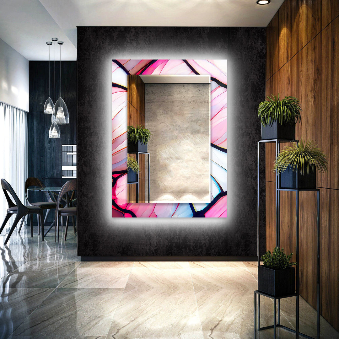 Abstract Pink Lines Wall Mirror