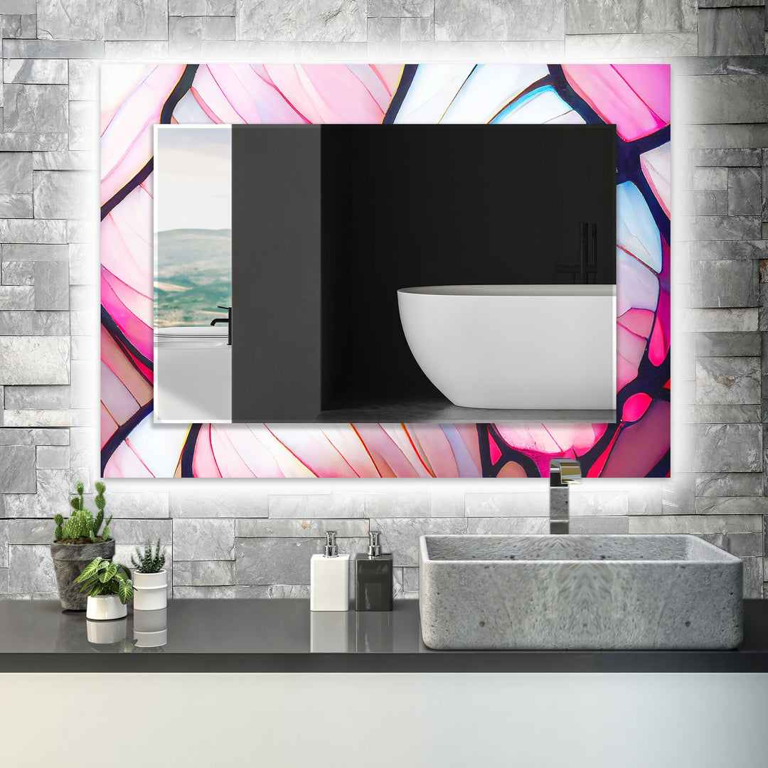 Abstract Pink Lines Wall Mirror