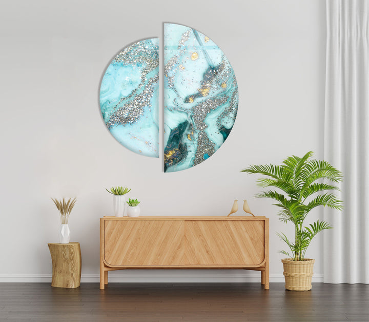 2 Piece Half Circle Abstract Light Blue Glass Wall Art glass image printing, glass prints from photos
