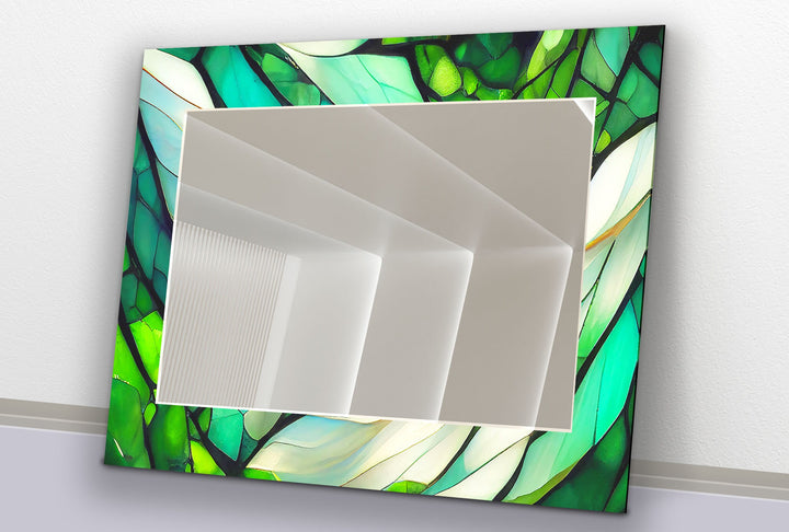 Green and White Abstract Wall Mirror Gold Mirror
