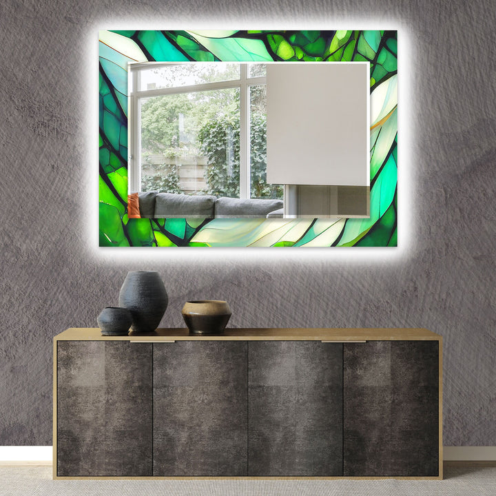 Green and White Abstract Wall Mirror Round Mirror
