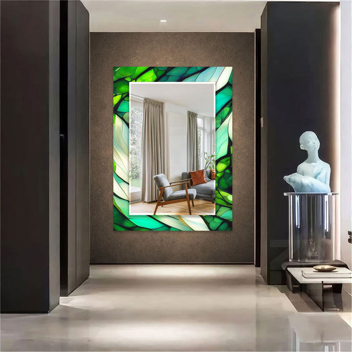 Green and White Abstract Wall Mirror large mirror
