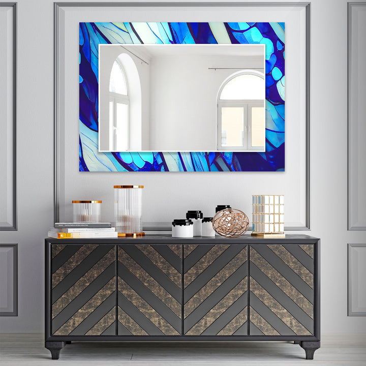 Stained Dark Blue Lines Wall Mirror Marble Mirror
