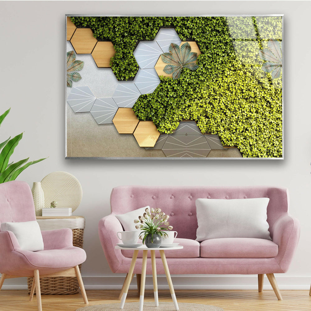 Beige Background With Moss Flower Glass Wall Art, glass wall decor, glass wall art decor