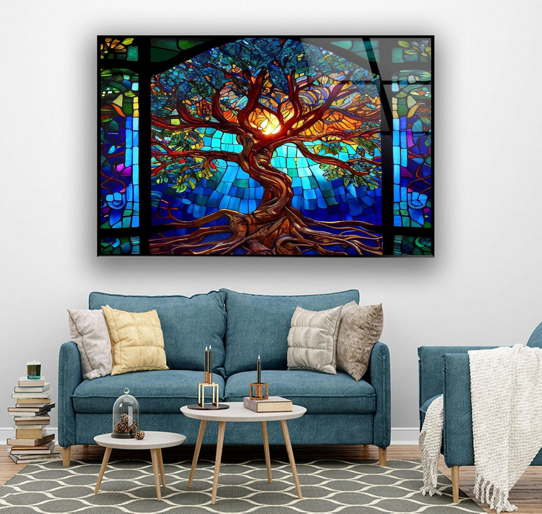 Stained Tree Glass Wall Art print on glass, glass printed photos