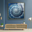 Blue Fractal Art Glass Wall Decor for Living Room Spaces