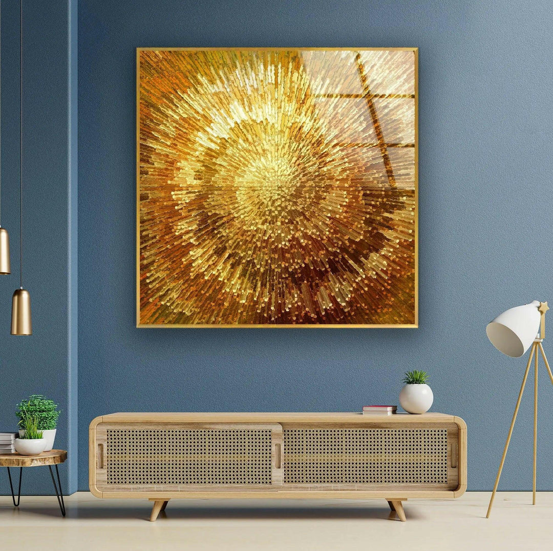 Golden Abstract Art Glass Wall Art - Elevate your home decor with stunning Glass Wall Art. Our tempered glass wall art features vibrant colors, modern designs, and custom options. Perfect for living rooms, kitchens, and more. Discover the beauty of glass paintings and wall pictures today. Free shipping and secure packaging included.