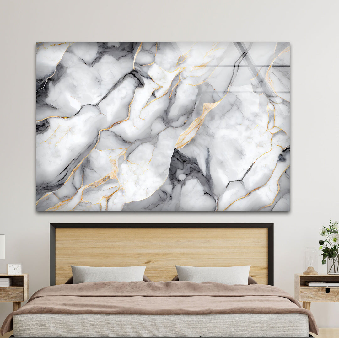 White marble with Gray veins Glass Wall Art