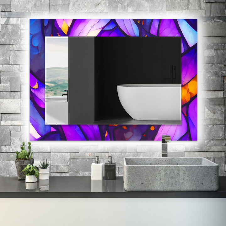 Purple Stained Flower Wall Mirror Green Wall Mirror
