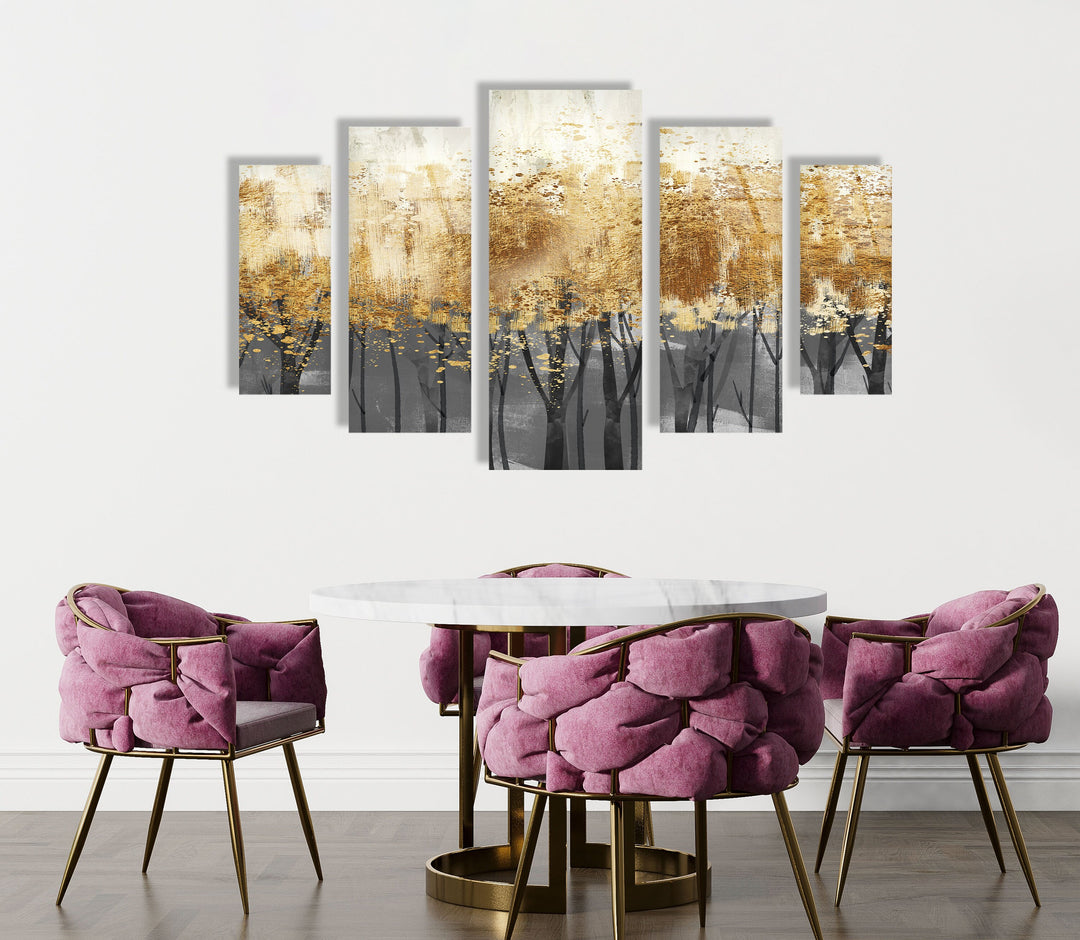 Golden Trees Oil Painting Glass Wall Art, custom glass photo prints, large glass prints