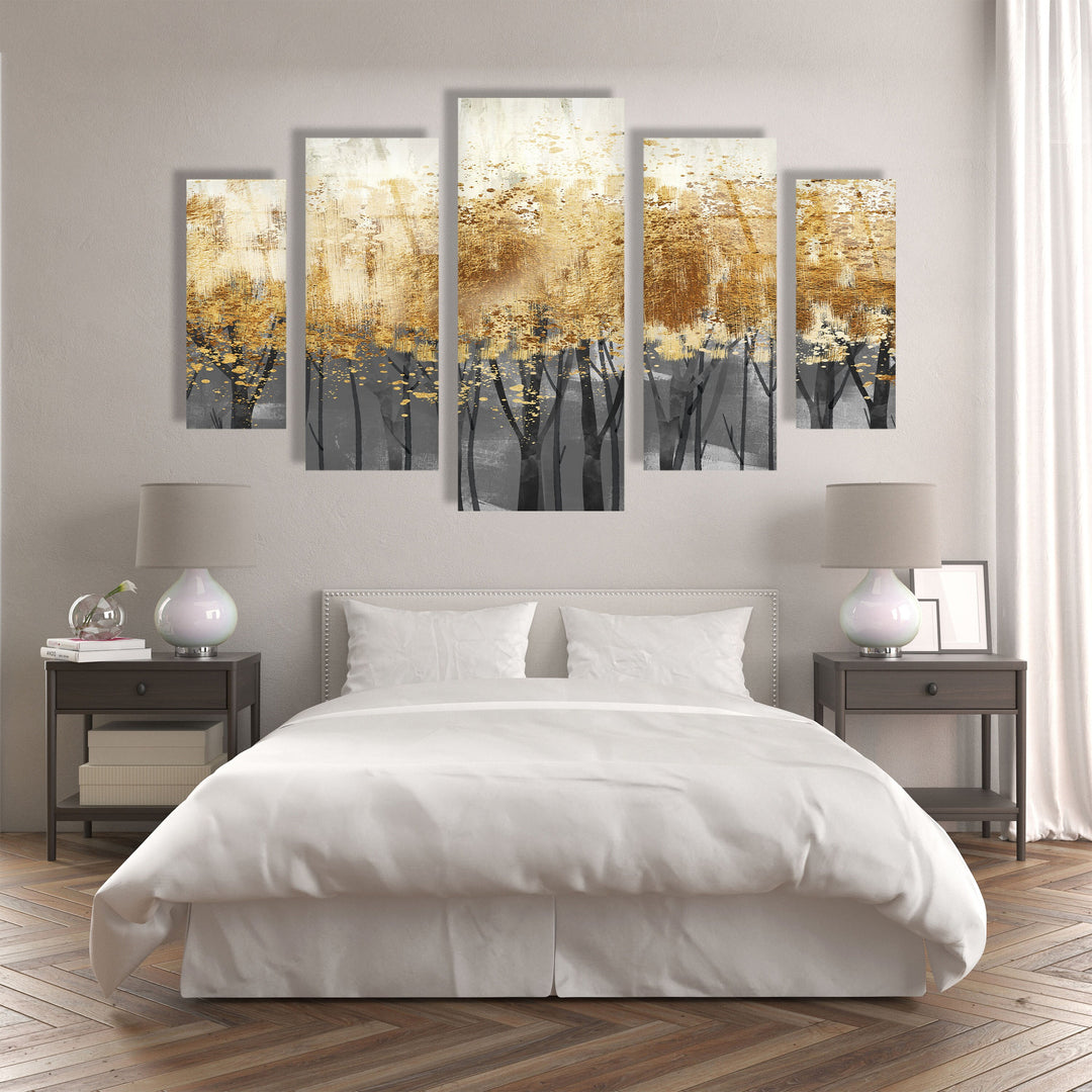 Golden Trees Oil Painting Glass Wall Art, picture on glass wall art, photos printed on glass