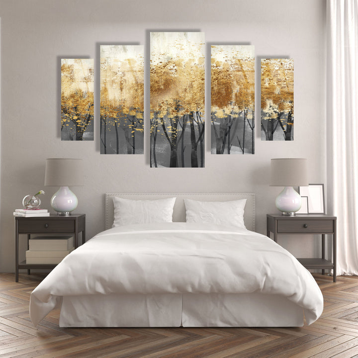 Golden Trees Oil Painting Glass Wall Art, picture on glass wall art, photos printed on glass