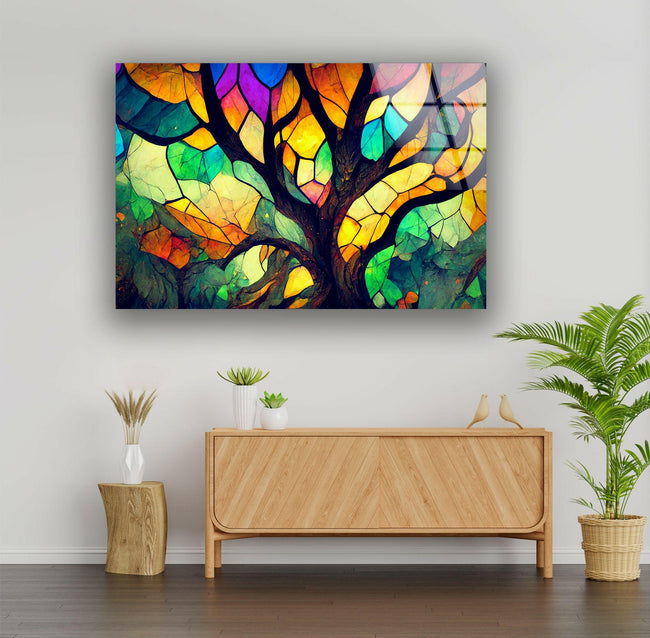 Stained Life of Tree Decor Tempered Glass Wall Art - MyPhotoStation