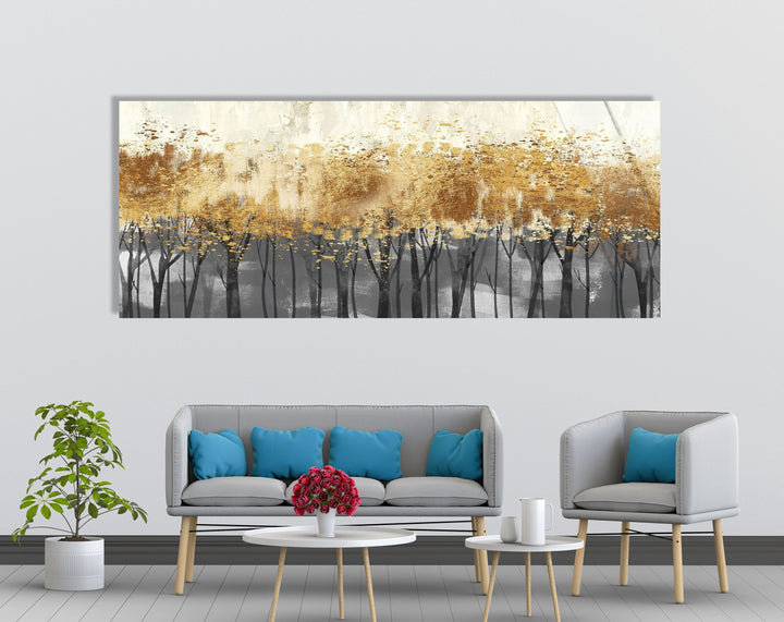 Golden Trees Oil Painting Glass Wall Art, glass image printing, glass prints from photos