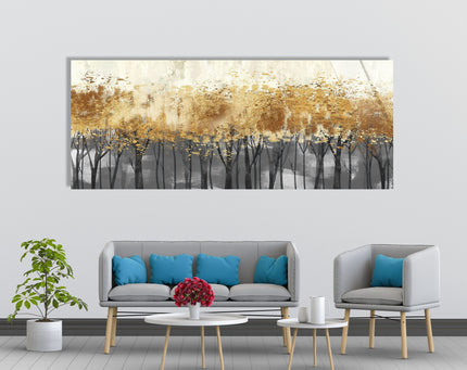 Golden Trees Oil Painting Glass Wall Art