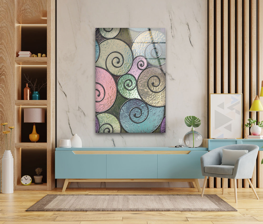 Stained Geometric Spirals Tempered Glass Art