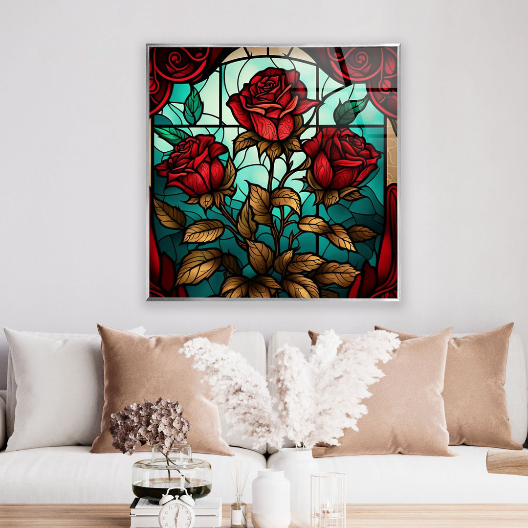 Stained Red Rose Flower Glass Wall Art stained glass wall art, stained glass wall decor